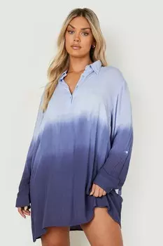 Пляжная рубашка из марли Plus с эффектом омбре boohoo, синий