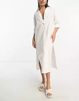Пляжная рубашка макси цвета льна Miss Selfridge цвета экрю