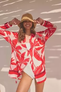 Пляжная рубашка накидка из 100% хлопка Next, красный