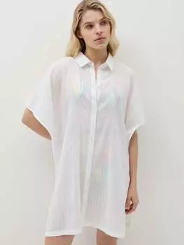 Пляжная рубашка-прикрытие из полосатой ткани Ovs, цвет optical white