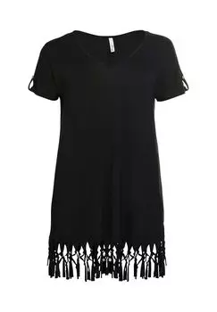 Пляжная рубашка с бахромой на подоле sheego, черный