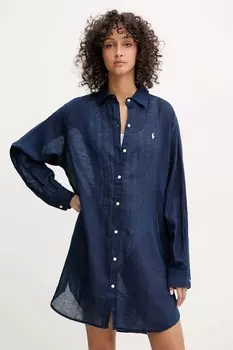 Пляжная рубашка с добавлением льна Polo Ralph Lauren, темно-синий