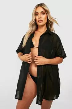 Пляжная рубашка с короткими рукавами Plus Essential boohoo, черный