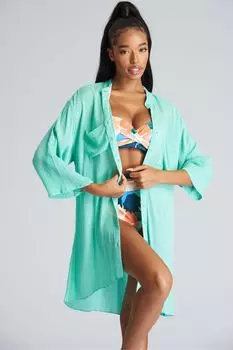 Пляжная рубашка с рюшами и карманом South Beach, зеленый