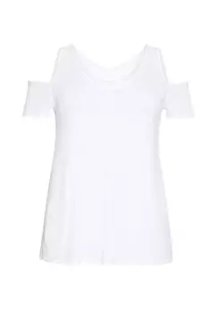 Пляжная рубашка с V-образным вырезом и открытыми плечами sheego, белый