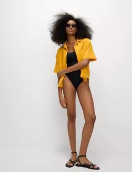 Пляжная рубашка с воротником из чистого хлопка с текстурой Marks & Spencer, цвет Bright saffron