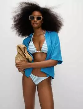 Пляжная рубашка с воротником из чистого хлопка с текстурой Marks & Spencer, цвет Kingfisher