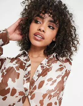 Пляжная рубашка свободного кроя из шифона с коровьим принтом ASOS DESIGN