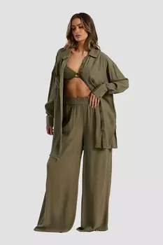 Пляжная рубашка свободного покроя из жатой вискозы South Beach, зеленый