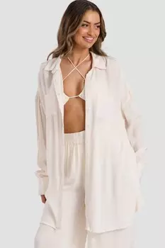 Пляжная рубашка свободного покроя из жатой вискозы South Beach, бежевый