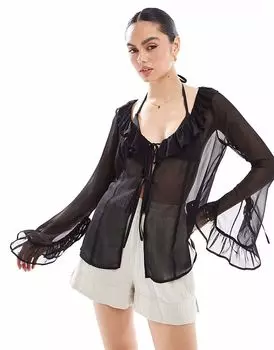 Пляжная шифоновая накидка Miss Selfridge черного цвета с завязками спереди
