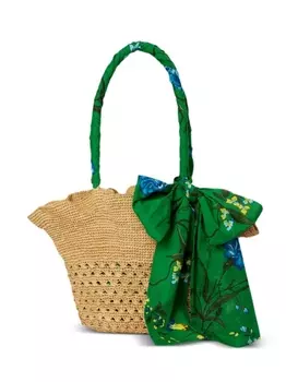 Пляжная сумка из рафии с платком Erdem, бежевый