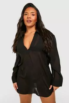 Пляжная туника Plus Essential boohoo, черный
