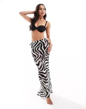 Пляжная юбка макси из шифона Miss Selfridge – с зебровым принтом