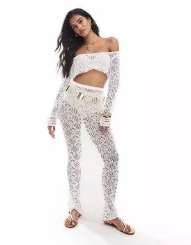 Пляжная юбка-макси Miss Selfridge, связанная крючком, кремового цвета