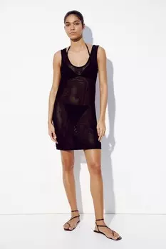 Пляжное мини платье ажурной вязки H&M, черный