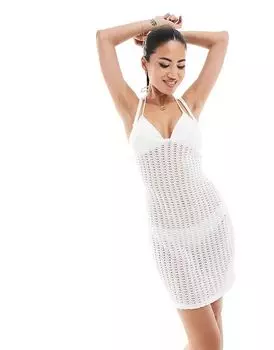 Пляжное мини-платье на тонких бретелях, связанное крючком Miss Selfridge