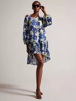 Пляжное мини-платье с открытыми плечами Ted Baker Rossey, синий/разноцветный