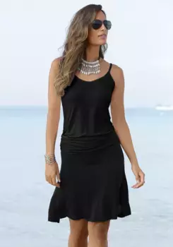 Пляжное платье Beachtime из вискозного трикотажа с регулируемыми бретелями, короткое летнее платье, черный