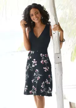 Пляжное платье Beachtime с юбкой с принтом, летнее платье с запахом, платье из джерси, синий