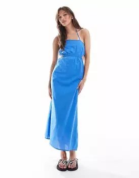 Пляжное платье Billabong true blue maxi на одно плечо с вырезом синего цвета