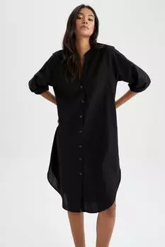 Пляжное платье Fall In Love стандартного кроя из 100% хлопка DeFacto, черный