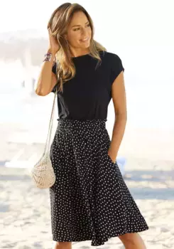 Пляжное платье из джерси, с поясом и карманами из бумажного пакета, платье с принтом, летнее, элегантное Beachtime, цвет Schwarz-Gepunktet-Bedruckt