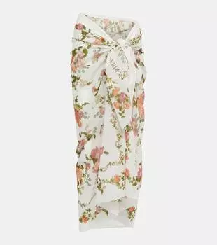 Пляжное платье из хлопковой вуали с цветочным принтом Erdem, мультиколор