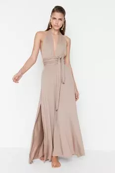 Пляжное платье из норки с бретелькой на шее TBESS21EL2992 Trendyol, бежевый