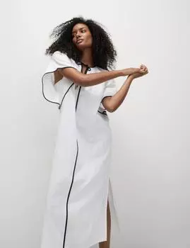 Пляжное платье-кафтан из чистого хлопка с V-образным вырезом Marks & Spencer, белый