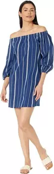 Пляжное платье Lauren Ralph Lauren Slub Stripe Off-the-Shoulder Cover-Up Dress, синий