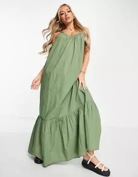 Пляжное платье макси цвета хаки с присборенным подолом ASOS DESIGN