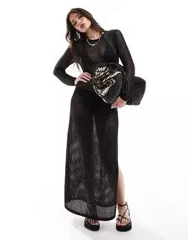 Пляжное платье макси крючком черного цвета Threadbare