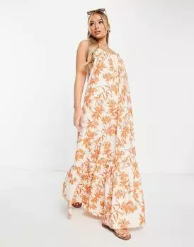 Пляжное платье макси на бретелях с присборенной кромкой ASOS DESIGN