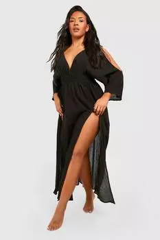 Пляжное платье макси с холодными плечами из марли Boohoo, черный