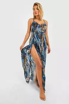Пляжное платье макси с разделками tie dye Boohoo, синий