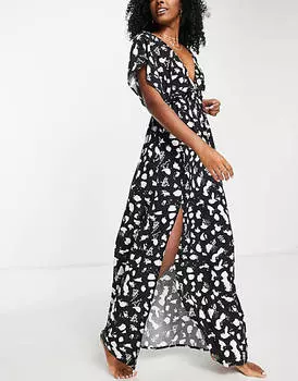 Пляжное платье макси с развевающимися рукавами ASOS DESIGN