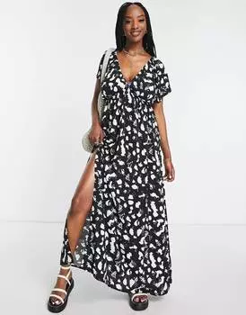 Пляжное платье макси с рукавами-крылышками ASOS DESIGN Fuller Bust с однотонным точечным принтом ASOS DESIGN