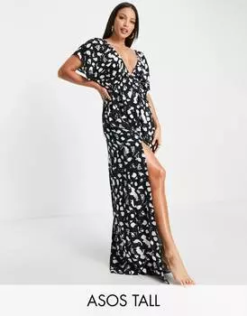 Пляжное платье макси с рукавами-крылышками ASOS DESIGN Tall с однотонным точечным принтом