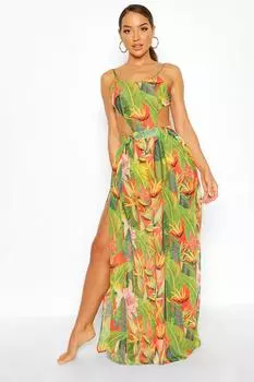 Пляжное платье макси с вырезами Tropicana boohoo, красный