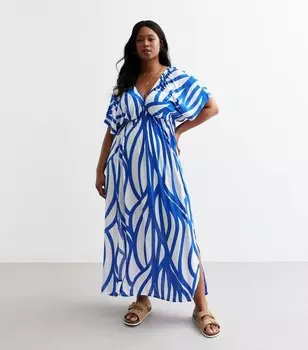 Пляжное платье макси синего цвета с узором Curves New Look, синий