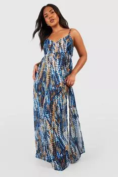 Пляжное платье макси tie dye plus Boohoo, синий