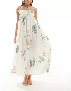 Пляжное платье макси трапециевидного силуэта с принтом открытки ASOS DESIGN