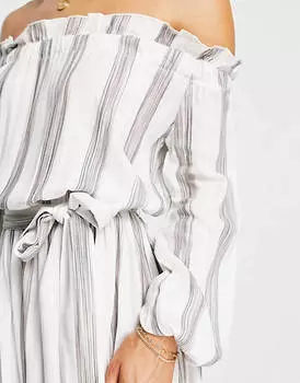 Пляжное платье макси в полоску с открытыми плечами ASOS DESIGN
