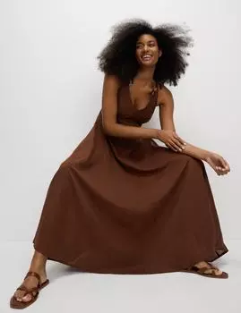 Пляжное платье Midaxi из чистого хлопка с V-образным вырезом и бретельками Marks & Spencer, цвет Conker