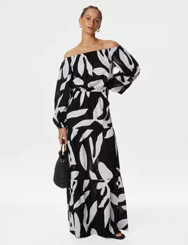 Пляжное платье Midaxi из чистого хлопка с принтом Bardot Marks & Spencer