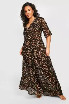 Пляжное платье миди с леопардовым брюком Boohoo, коричневый