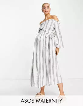 Пляжное платье миди в полоску с открытыми плечами ASOS DESIGN Maternity