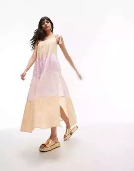 Пляжное платье миди в смешанную полоску Topshop оранжевого и розового цвета