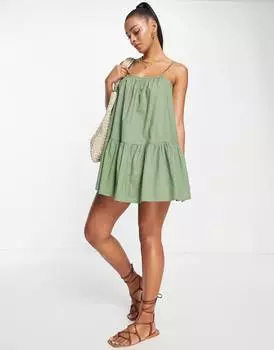 Пляжное платье мини на бретельках цвета хаки ASOS DESIGN